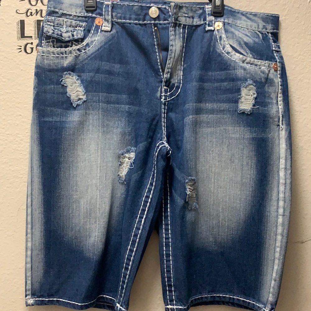 True Religion Distressed Jean Shorts